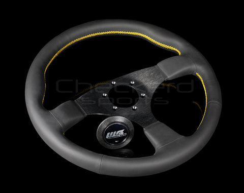 Works Bell Type III Steering Wheel - Black Leather / Yellow Stitching